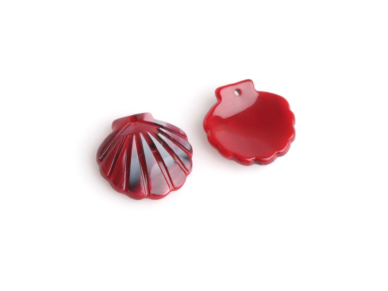 4 Tiny Seashell Charms in Dark Red, Scallop Shell Beads, Colored Acrylic Earring Pieces, Ocean Sea Life, Sunrise Shell Drops, XY026-19-RD10
