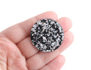4 Black Acrylic Circle Charms with Holographic Silver Flecks, 1 Hole, 1.4 Inch, Glitter Acrylic Blank, Focal Necklace Pendant, CN288-35-BKSF