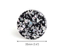 4 Black Acrylic Circle Charms with Holographic Silver Flecks, 1 Hole, 1.4 Inch, Glitter Acrylic Blank, Focal Necklace Pendant, CN288-35-BKSF