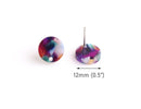 4 Colorful Resin Ear Studs with Hole, Multicolor Acrylic Earring Blank, Tortoise Shell Studs 12mm, Designer Earring Findings, EAR093-12-MC01