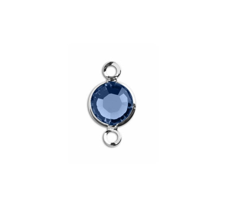 1 Silver Swarovski Crystal Link with Sapphire Blue, 6mm, Rhodium Plated Channel Set, 57700