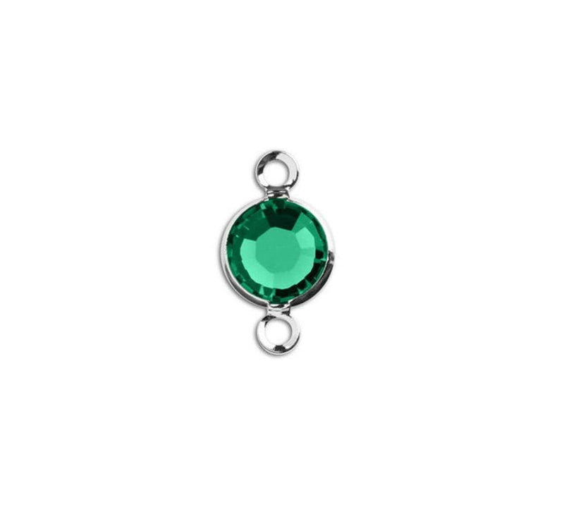 1 Silver Swarovski Crystal Link with Emerald Green, 6mm, Rhodium Plated Channel Set, 57700