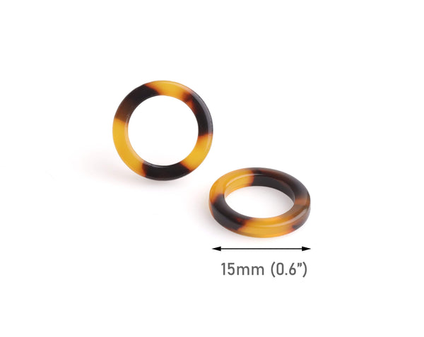 4 Small Ring Connectors in Tortoise Shell, Cellulose Acetate, 15mm