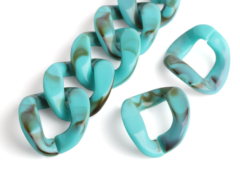1ft Turquoise Green Chain Links, 40mm, Acrylic, Marble Effect, For Chunky Straps