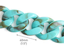 1ft Turquoise Green Chain Links, 40mm, Acrylic, Marble Effect, For Chunky Straps
