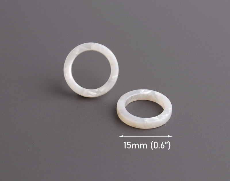 4 Small Ring Links in Pearl White, Cellulose Acetate, 15mm