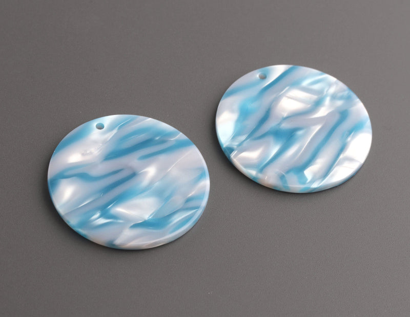 2 Aqua Blue Acrylic Circles, 35mm, Light Blue Tortoise Shell Findings, Acrylic Earring Blanks, Flat Round Discs, Acetate Charm, CN291-35-U10