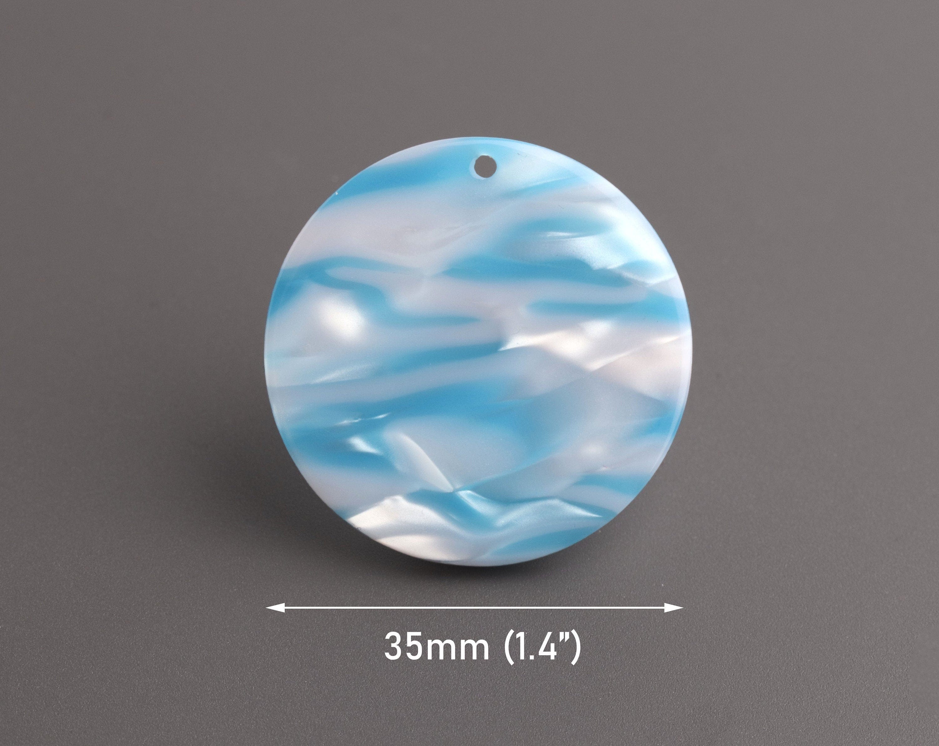2 Aqua Blue Acrylic Circles, 35mm, Light Blue Tortoise Shell Findings,