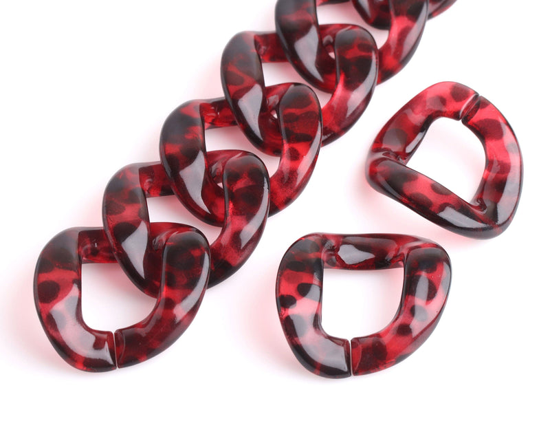 1ft Red Tortoise Shell Chain Links, 40mm, Acrylic, For Statement Necklaces