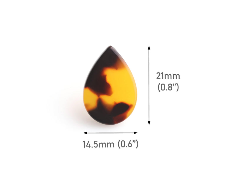 4 Small Teardrop Cabochons in Tortoise Shell, Cellulose Acetate, 21 x 14.5mm
