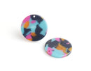 4 Round Charms in Blue, Pink and Yellow, Acetate Charms, Laser-Cut Acrylic Earring Blanks, Colorful Tortoise Shell Supply, CN287-25-UPY