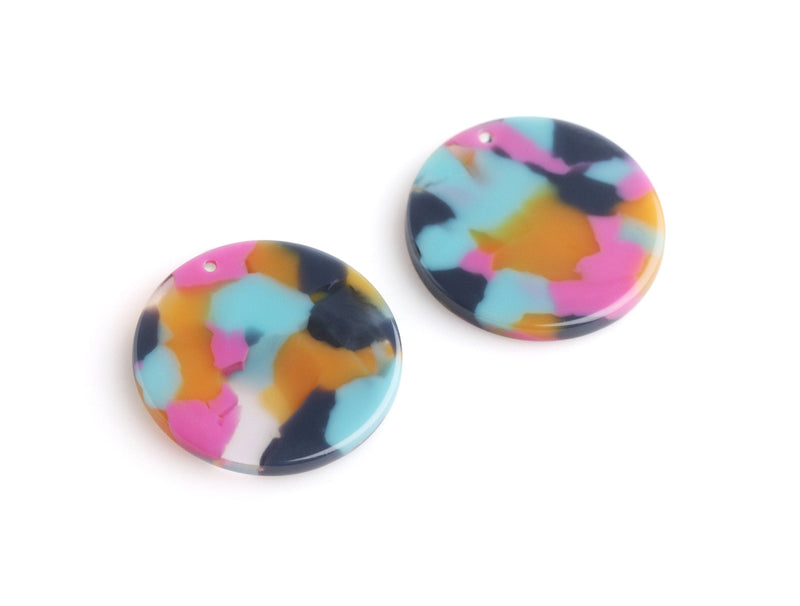 4 Round Charms in Blue, Pink and Yellow, Acetate Charms, Laser-Cut Acrylic Earring Blanks, Colorful Tortoise Shell Supply, CN287-25-UPY