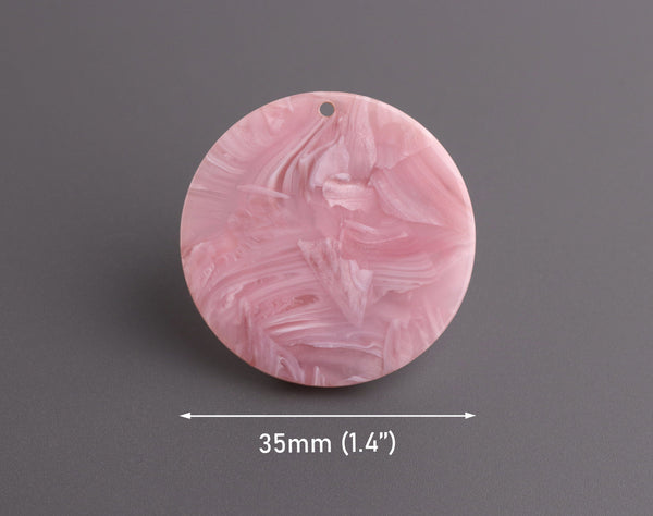 4 Round Discs in Pink and White Marble, 35mm, Craft Blanks for Vinyl, Focal Necklace Pendant, Acrylic Earring Components, CN289-35-PK27