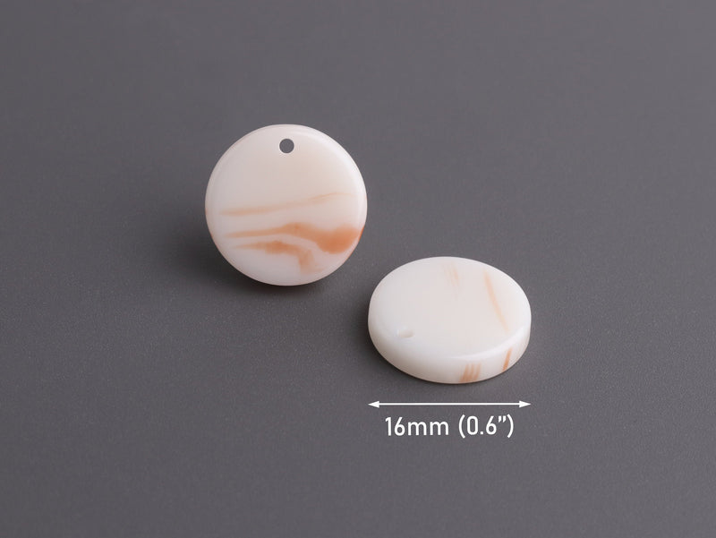 4 Ivory Charms for Jewelry Making, 16mm, Thick Acrylic Blank, Earring Piece, Coin Shaped, Resin Pendant, Tortoise Shell Supply, CN290-16-W22