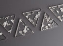 4 Small Inverted Triangle Charms, Silver Foil Leaf Flakes, Clear Transparent Acrylic Shapes, 21.5 x 19mm
