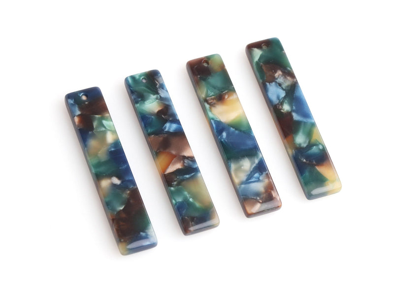4 Bar Blank Charms in Natural Earth Tones of Blue, Brown and Green, Acetate Plastic, 36 x 7.5mm