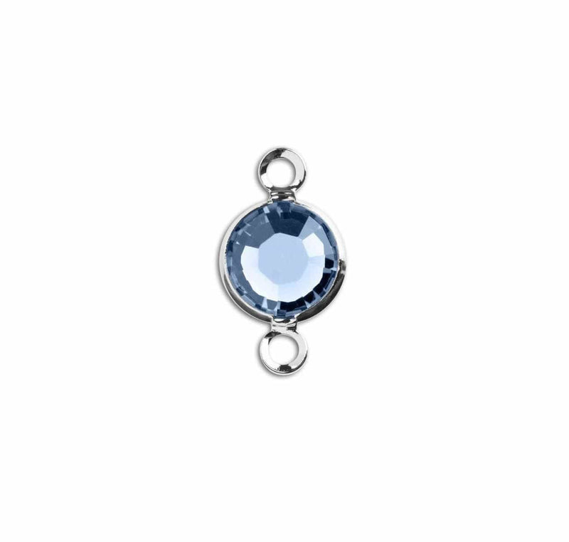 1 Silver Swarovski Crystal Link with Light Sapphire Blue, 6mm, Rhodium Plated Channel Set, 57700