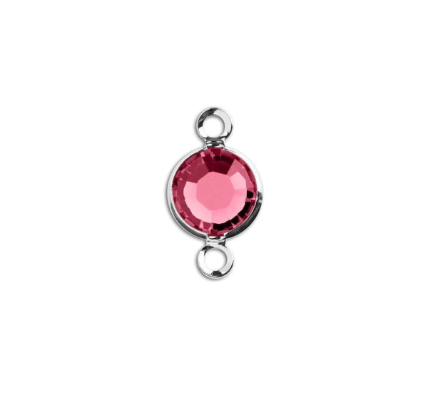 1 Silver Swarovski Crystal Link with Rose Pink, 6mm, Silver Plated Channel Set, 57700