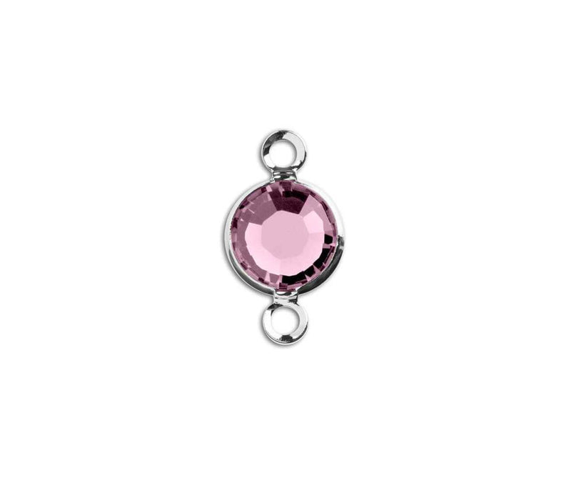 1 Silver Swarovski Crystal Link with Light Rose Pink, 6mm, Rhodium Plated Channel Set, 57700