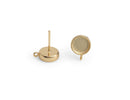 4 Gold Plated Bezel Stud Earring Settings with 1 Loop, Fits 8mm Cabochons, Metal Brass, Deep Base Tray