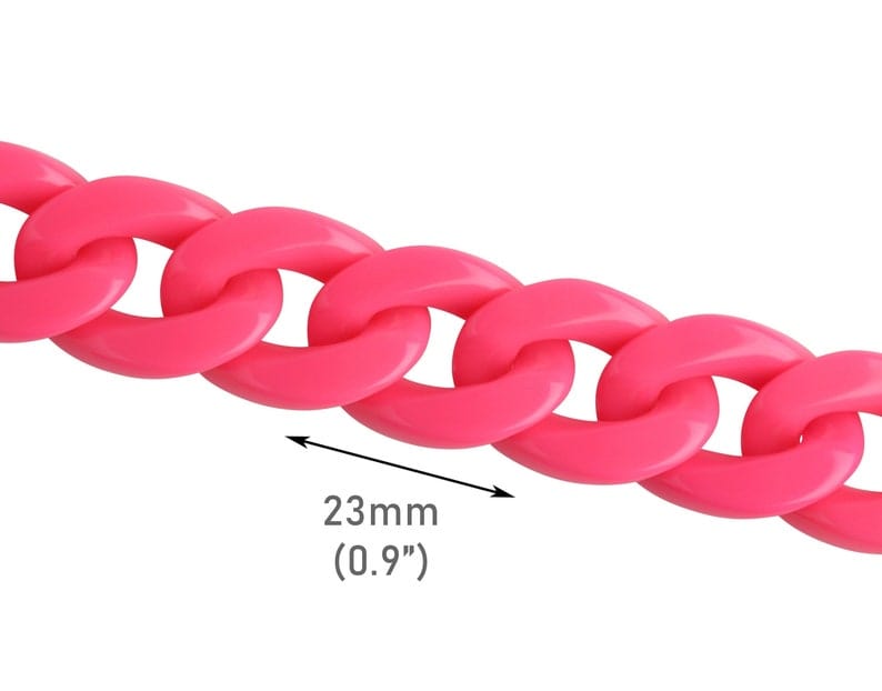 1ft Hot Pink Chain Links, 23mm, Colored Acrylic Quick Links, Rave EDM Kidcore