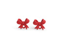 4 Matte Red Mini Bow Stud Earrings with Loop, Metal, Small Ear Studs with Hole, Tiny Bowtie, 12.5 x 10mm