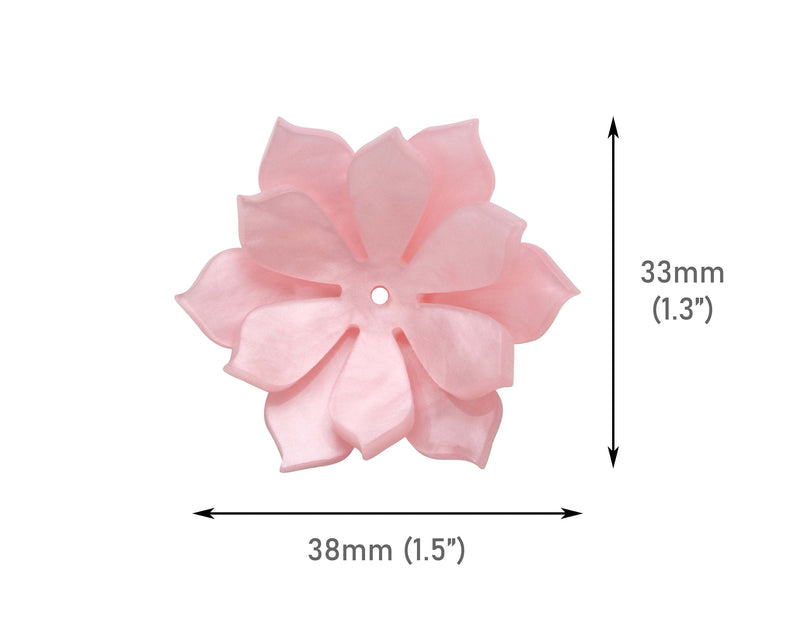 2 Pink Pearl Lotus Flower Beads, Includes 1 Small and 1 Large, 1.5 Inch, Pearl Acrylic Flower Beads