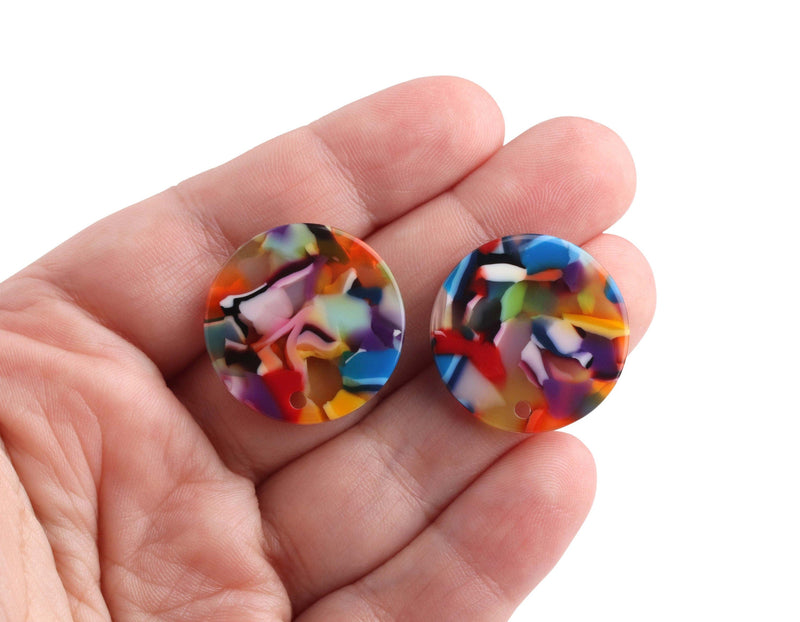 4 Extra Large Round Studs in Rainbow, 24mm, 1 Hole, Metal Post, Super Chunky, Multicolored Ear Stud Base