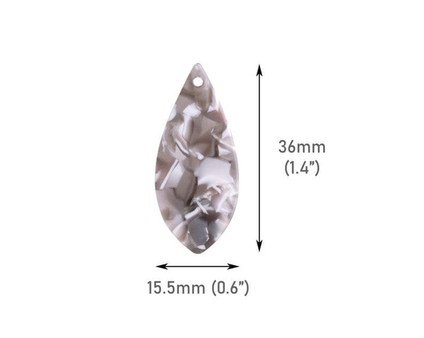 4 Dagger Beads in Grey Tortoise Shell, Teardrop Blank Pendants, Acetate Plastic Beads, 36 x 15.5mm