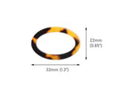 4 Oval Connector Charms in Tortoise Shell, Plastic Chain Links, Loops for Macrame, Swimsuits, Purses, 33 x 22mm