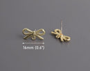 4 Gold Bow Tie Stud Earrings with Loop, Gold Tone Metal, Cute Kawaii Bow Studs, 16 x 7.5mm