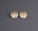 4 Gold Brushed Stud Earrings with Hole, Round Circle with Posts, Brush Stroke Metal, 14mm