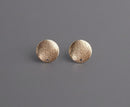 4 Gold Earring Studs with Stardust Finish, Small Wavy Ear Studs, Organic Round Circles with Posts, Metal, 12mm