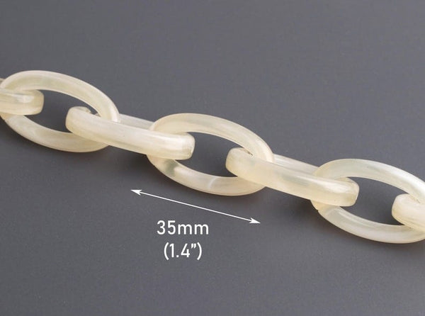 1ft Ivory Acrylic Chain Links, 35mm, Translucent, Chunky Ovals for Jewelry