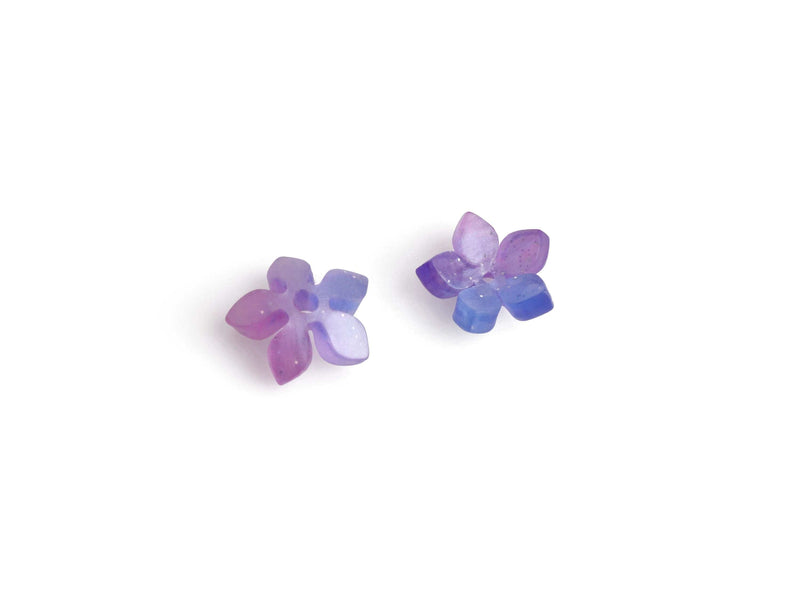 4 Tiny Blue and Purple Flower Bead Caps, 12mm, 1 Hole, Glittery Acrylic, Mini Daisy Beads