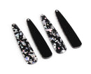 4 Black Teardrop Charms with Silver Foil Flakes, Holographic Glitter, Earring Drops, Acrylic, 54.5 x 12mm
