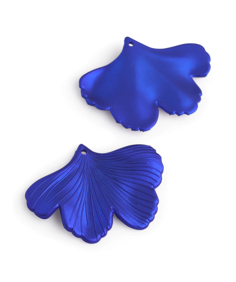 2 Metallic Blue Ginkgo Leaf Charms, 1 Hole, Plastic Flowers, Necklace Pendants, Kawaii Earring Supplies, 1.75 Inch