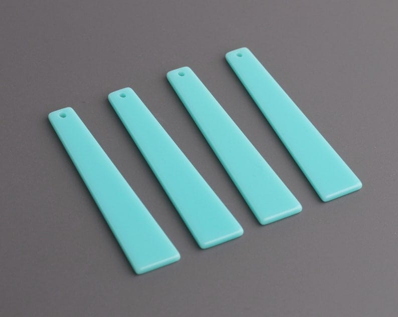 4 Mint Green Obelisk Charms, Vertical Bars for Earrings, Colored Acrylic Beads, 55 x 12mm