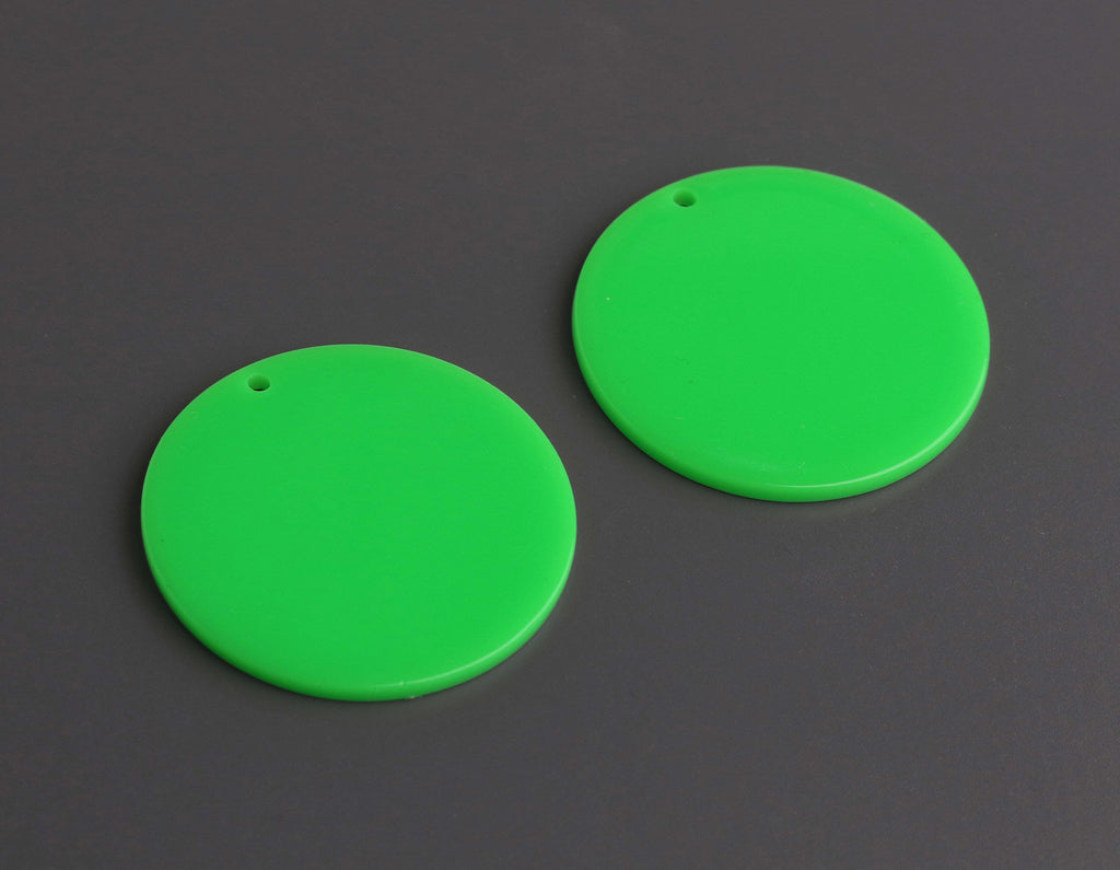 4 Neon Yellow Charms, 35mm, 1 Hole, Acrylic Beads, Big Round Disc Char