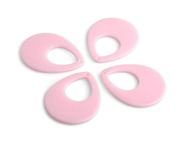 4 Soft Pink Teardrop Pendants, Pastel Acrylic Beads, Plastic Pendants for Earrings, 38 x 30mm
