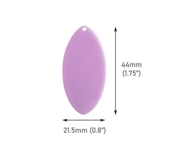 4 Flat Oval Charms in Light Purple, 1 Hole, Double Sided Tag Pendants, Pastel Colored Acrylic, 44 x 21.5mm