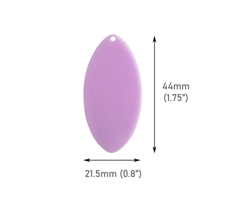 4 Flat Oval Charms in Light Purple, 1 Hole, Double Sided Tag Pendants, Pastel Colored Acrylic, 44 x 21.5mm