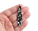 4 Black Teardrop Charms with Silver Foil Flakes, Holographic Glitter, Earring Drops, Acrylic, 54.5 x 12mm