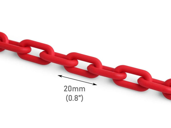 1ft Small Matte Red Acrylic Chain Links, 20mm, Paperclip, Connectors for Earrings