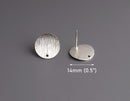 4 Silver Brushed Stud Earrings with Hole, Textured Brush Stroke Metal Effect, Round Circle Ear Stud with Posts, 14mm