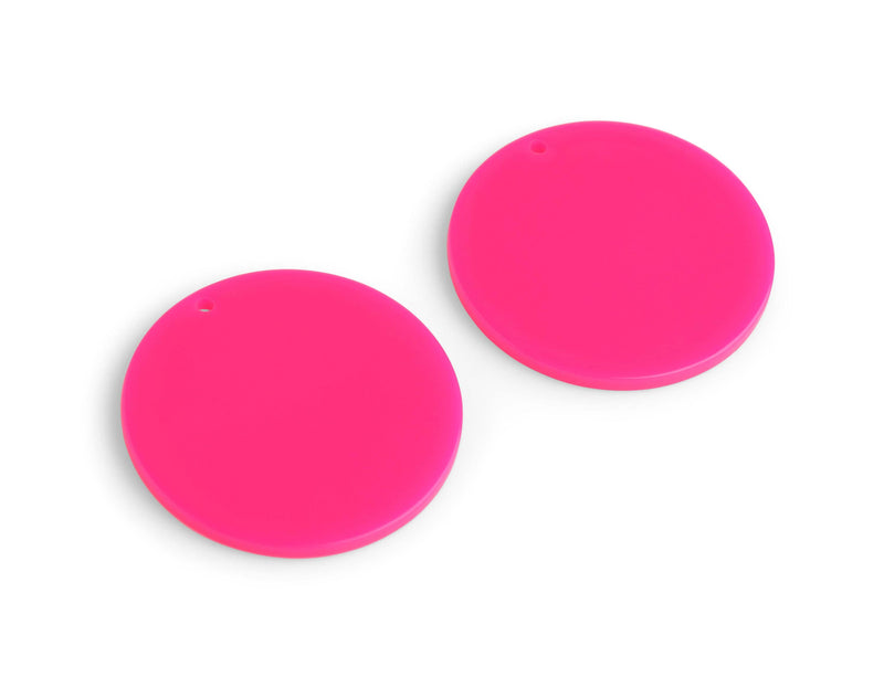 4 Neon Pink Charms, 35mm, 1 Hole, Acrylic Beads, Big Round Blanks, Flat Circle Discs