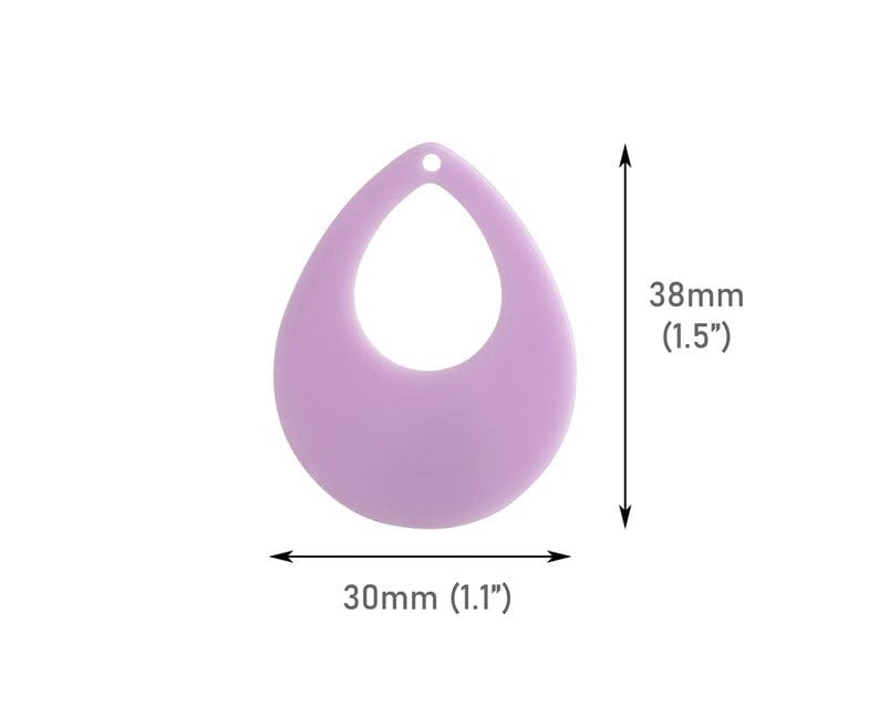 4 Light Purple Teardrop Pendants, 1 Hole, Big Earring Blanks, Acrylic Plastic Beads, 38 x 30mm