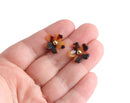4 Small Flower Flatbacks in Tortoise Shell with Gold Middles, 18mm, Undrilled, Cute Cabochons