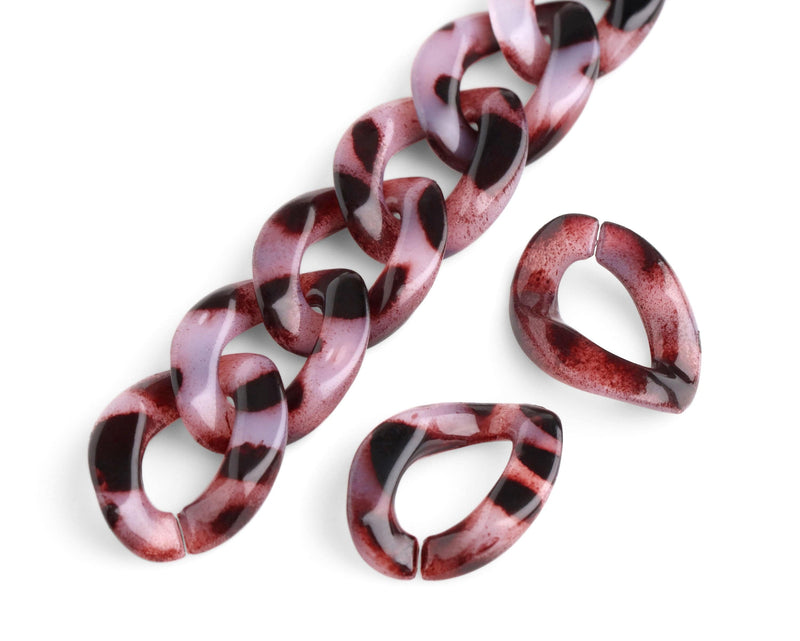 1ft Leopard Print Acrylic Chain Links in Red Brown, 23 x 17mm, Miami Curb Chain Twists, Colored Plastic Chain