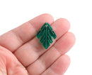 2 Forest Green Leaf Beads, 1 x 0.75", 1 Hole, Transparent Green Acrylic Charms, Engraved